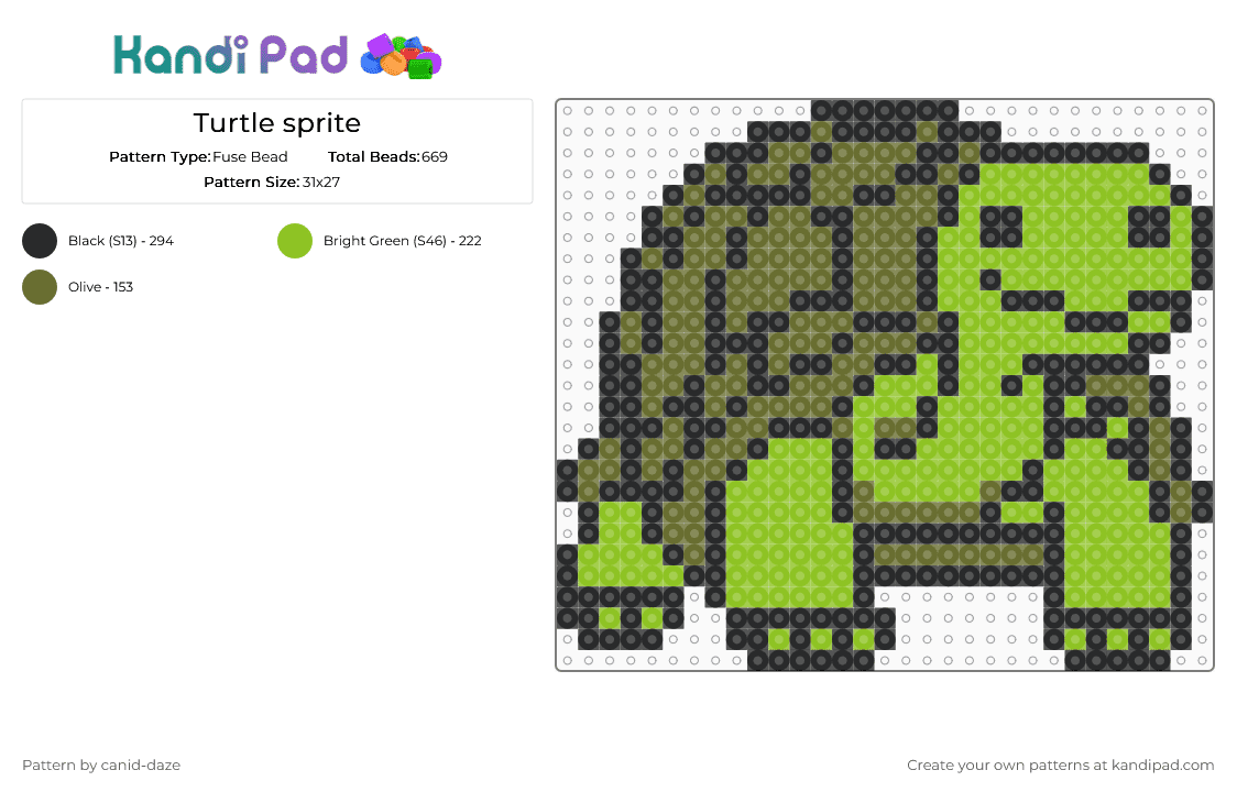 Turtle sprite - Fuse Bead Pattern by canid-daze on Kandi Pad - gold,green,turtle,reptile,animal,cute,sprite,gameboy color