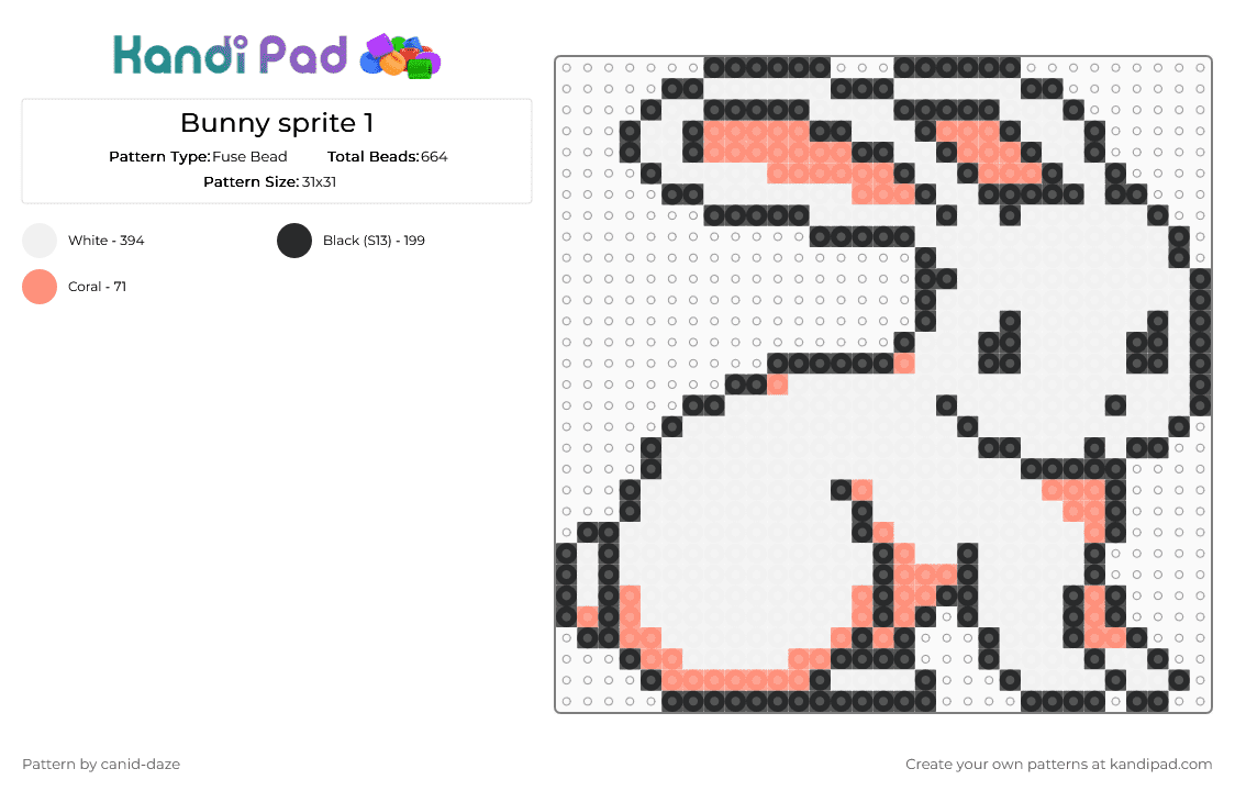 Bunny 1 sprite - Fuse Bead Pattern by canid-daze on Kandi Pad - white,bunny,rabbit,sprite,gameboy color,animal,pink