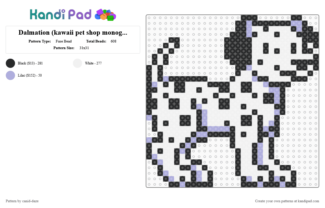 Dalmation sprite - Fuse Bead Pattern by canid-daze on Kandi Pad - black, dalmation, dog, gameboy color, puppy, sprite, white