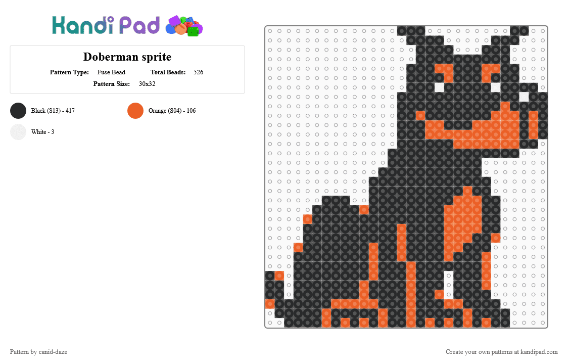 Dobermann sprite - Fuse Bead Pattern by canid-daze on Kandi Pad - black,orange,dobermann,dog,puppy,sprite,gameboy color,animal,brown