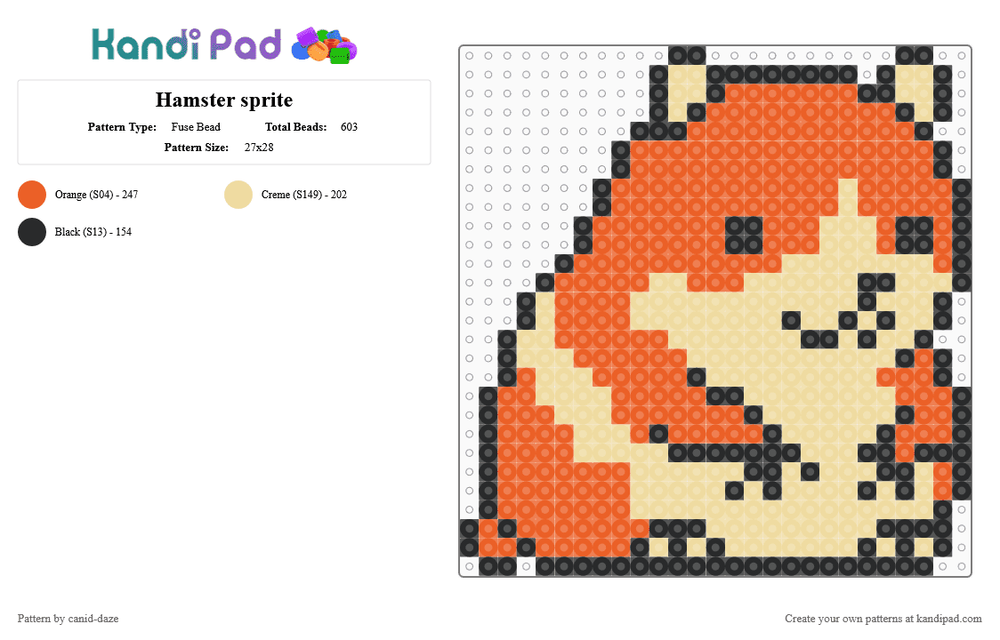 Hamster sprite - Fuse Bead Pattern by canid-daze on Kandi Pad - orange,beige,hamster,rodent,yellow,cute,animal,gameboy color,sprite