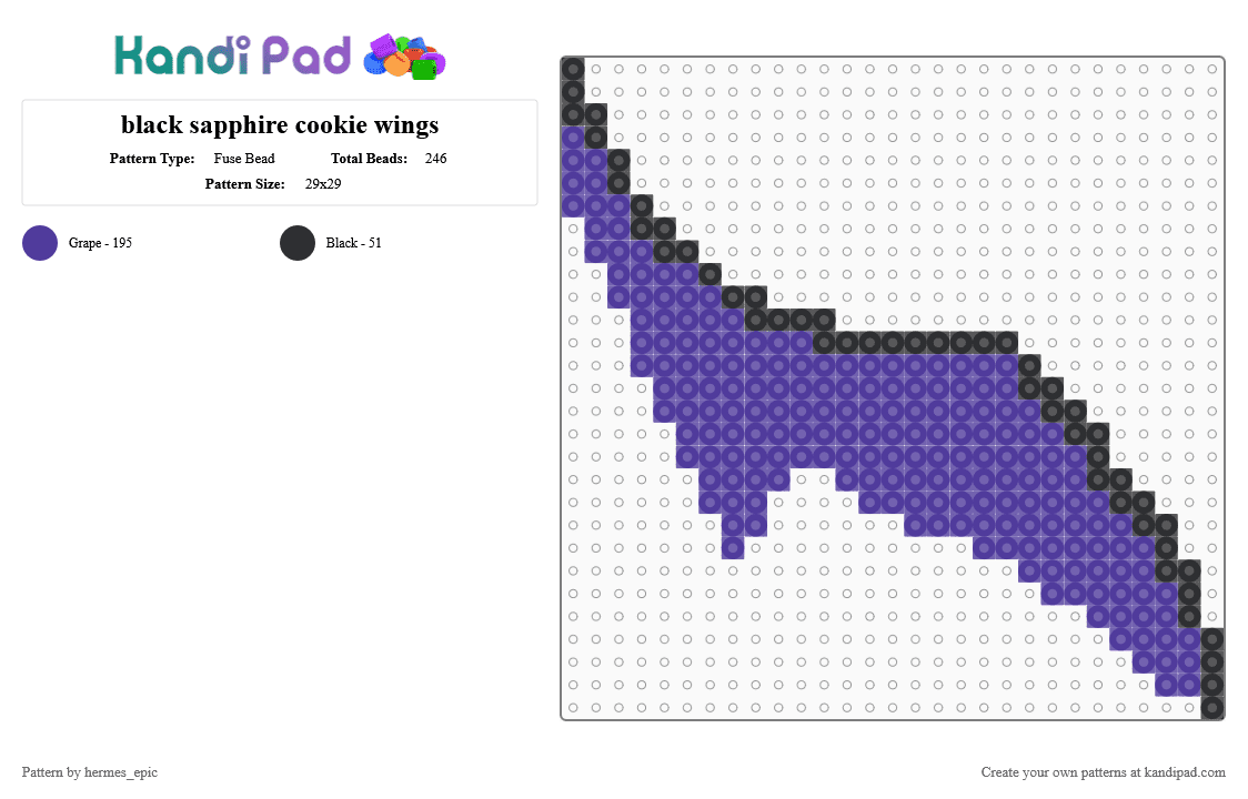black sapphire cookie wings - Fuse Bead Pattern by hermes_epic on Kandi Pad - black sapphire, crk, purple, wings
