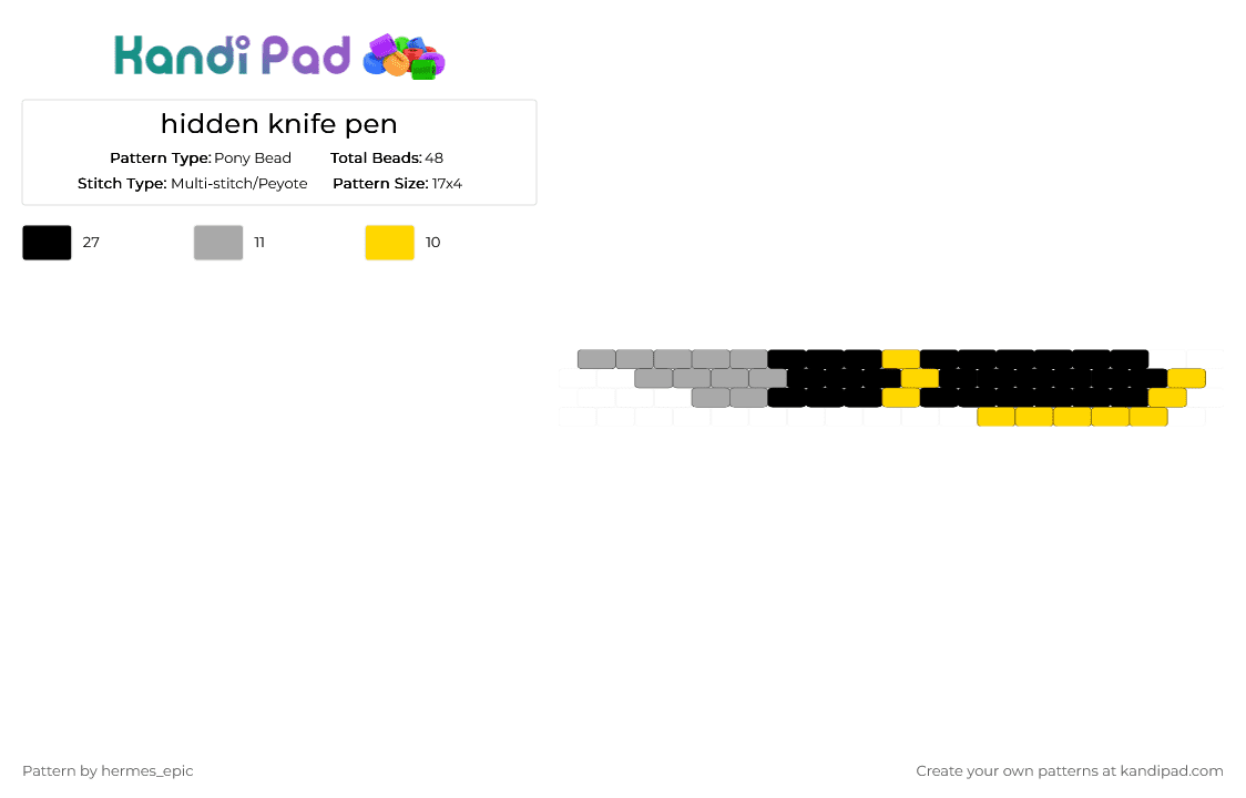 hidden knife pen - Pony Bead Pattern by hermes_epic on Kandi Pad - beige, cotdpens, yellow