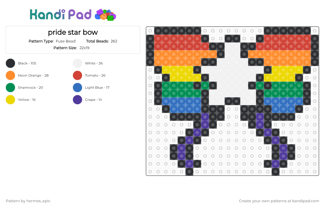 pride star bow - Fuse Bead Pattern by hermes_epic on Kandi Pad - green, orange, red