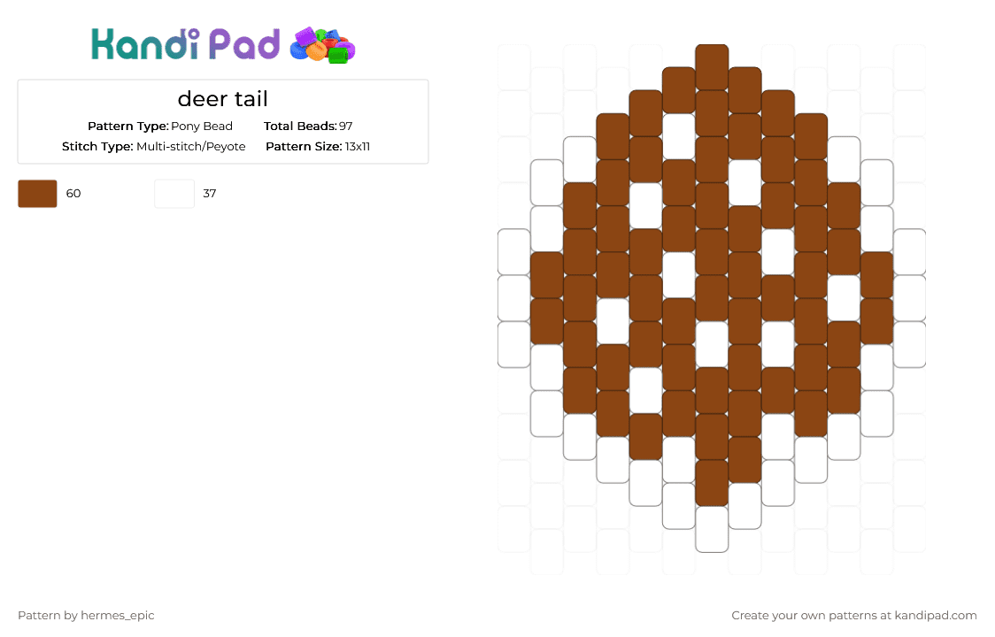 deer tail - Pony Bead Pattern by hermes_epic on Kandi Pad - cotdforestcreatures, deer, red, white