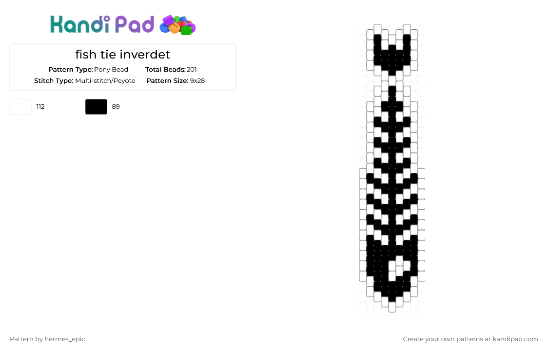 fish tie inverdet - Pony Bead Pattern by hermes_epic on Kandi Pad - white,black,fish,tie,fish tie