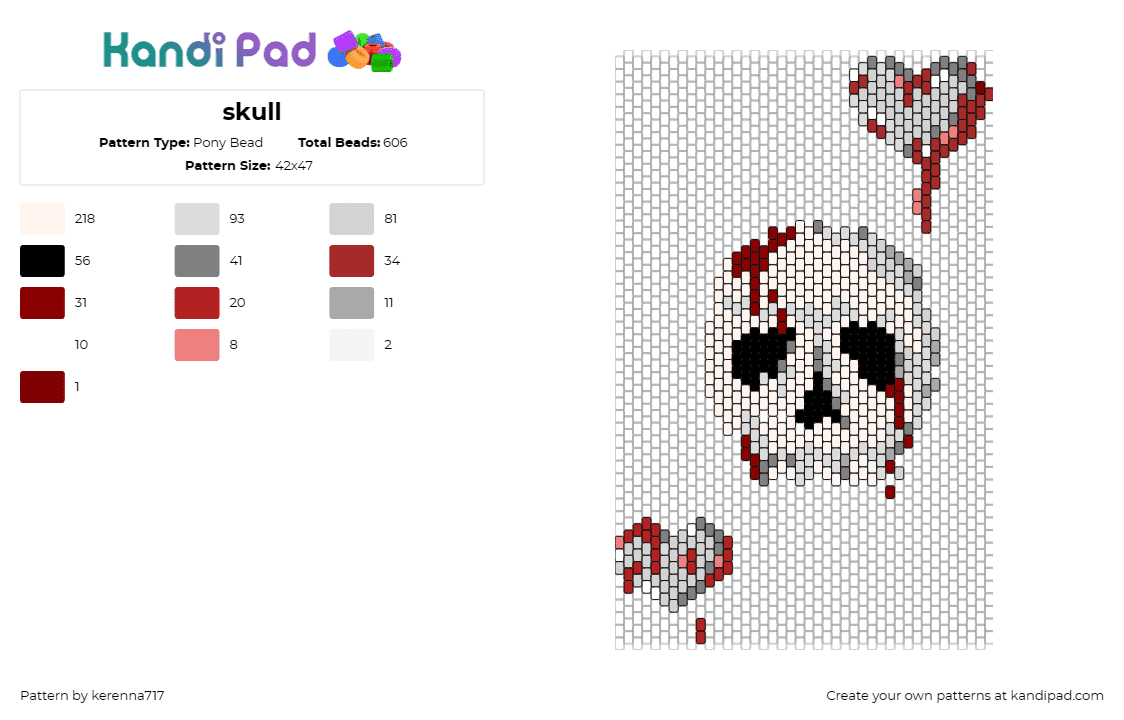 skull - Pony Bead Pattern by kerenna717 on Kandi Pad - skull,bloody,hearts,death,love,spooky,horror,macabre,gray,white