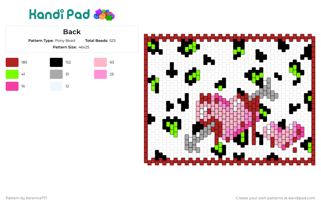 Back - Pony Bead Pattern by kerenna717 on Kandi Pad - hearts,bloody,arrow,bag,panel,love,death,pink,white,red