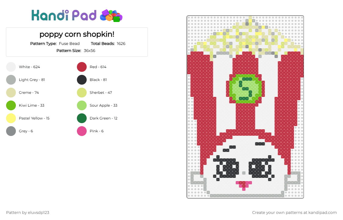poppy corn shopkin! - Fuse Bead Pattern by eluvsdp123 on Kandi Pad - white,red