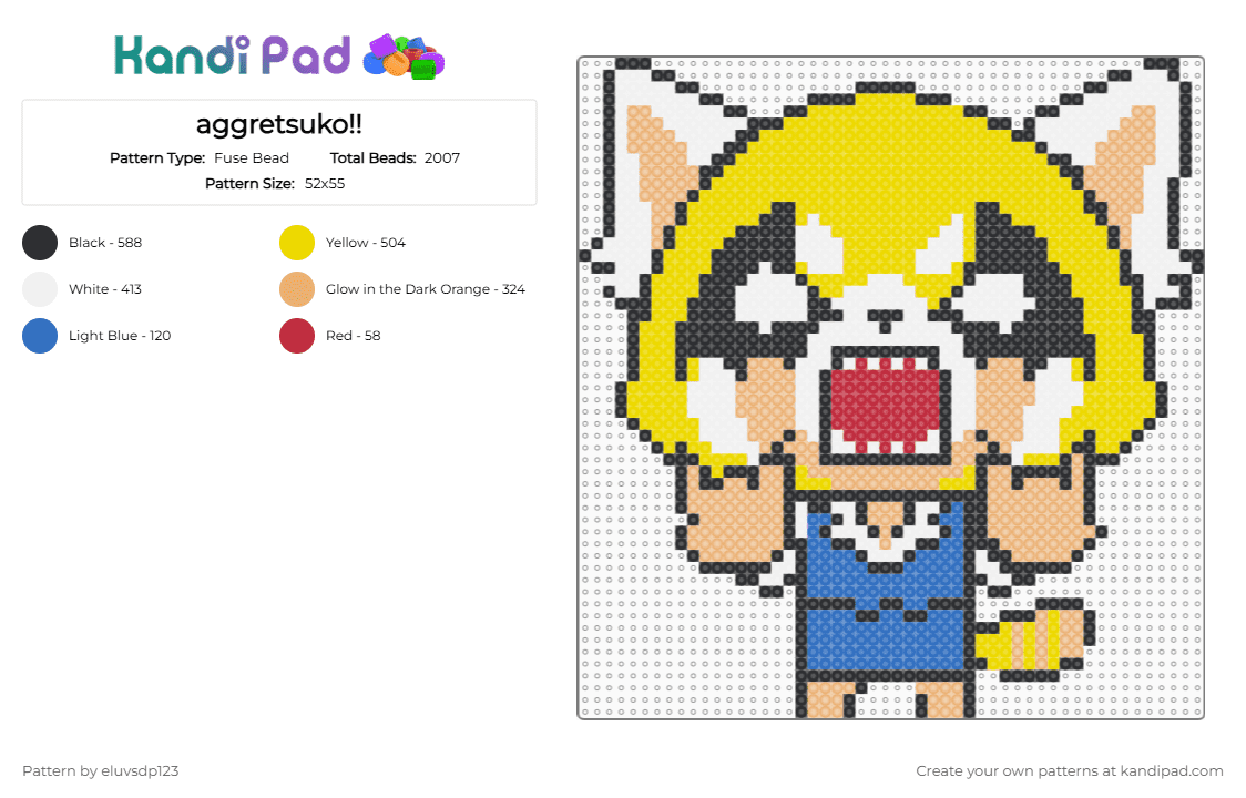 Aggretsuko Pattern Aggretsuko!! Fuse Bead Pattern - Kandi Pad | Kandi Patterns, Fuse Bead ...