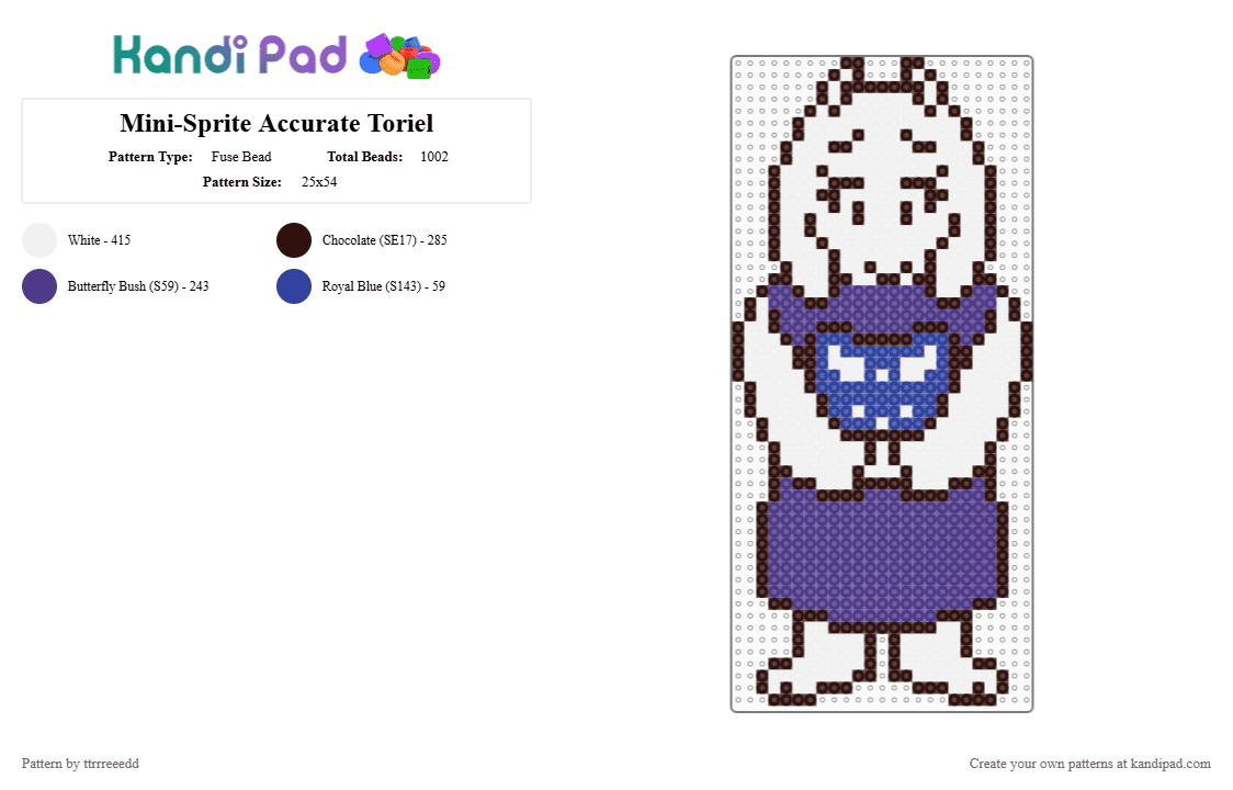 Mini-Sprite Accurate Toriel - Fuse Bead Pattern by ttrrreeedd on Kandi Pad - brown,purple