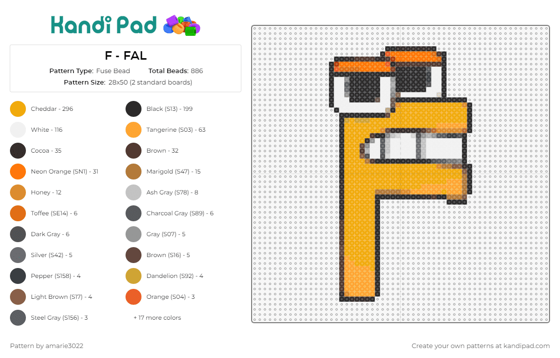 F - FAL - Fuse Bead Pattern by amarie3022 on Kandi Pad - f,alphabet lore,letter,character,orange