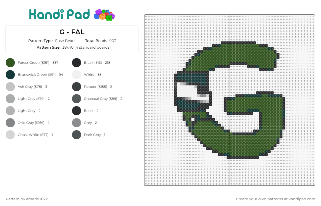 G - FAL - Fuse Bead Pattern by amarie3022 on Kandi Pad - g,alphabet lore,letter,character,green