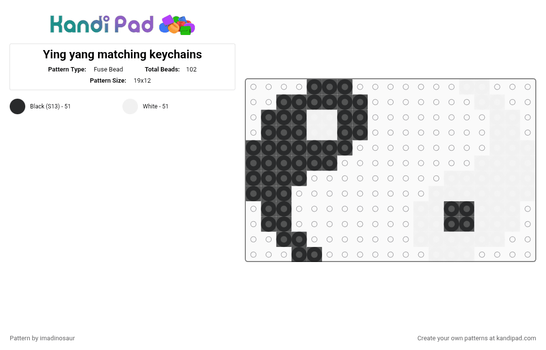 Ying yang matching keychains - Fuse Bead Pattern by imadinosaur on Kandi Pad - black, white
