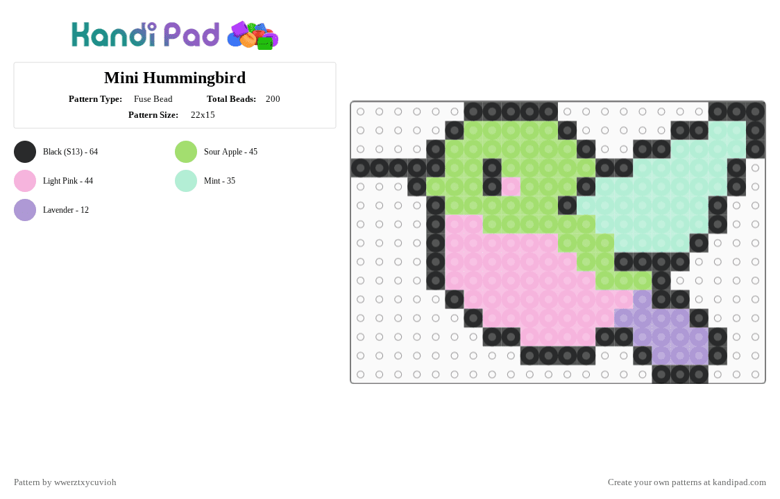 Mini Hummingbird - Fuse Bead Pattern by wwerztxycuvioh on Kandi Pad - green,pink