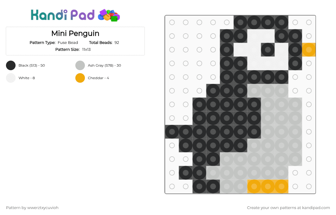 Mini Penguin - Fuse Bead Pattern by wwerztxycuvioh on Kandi Pad - black,beige