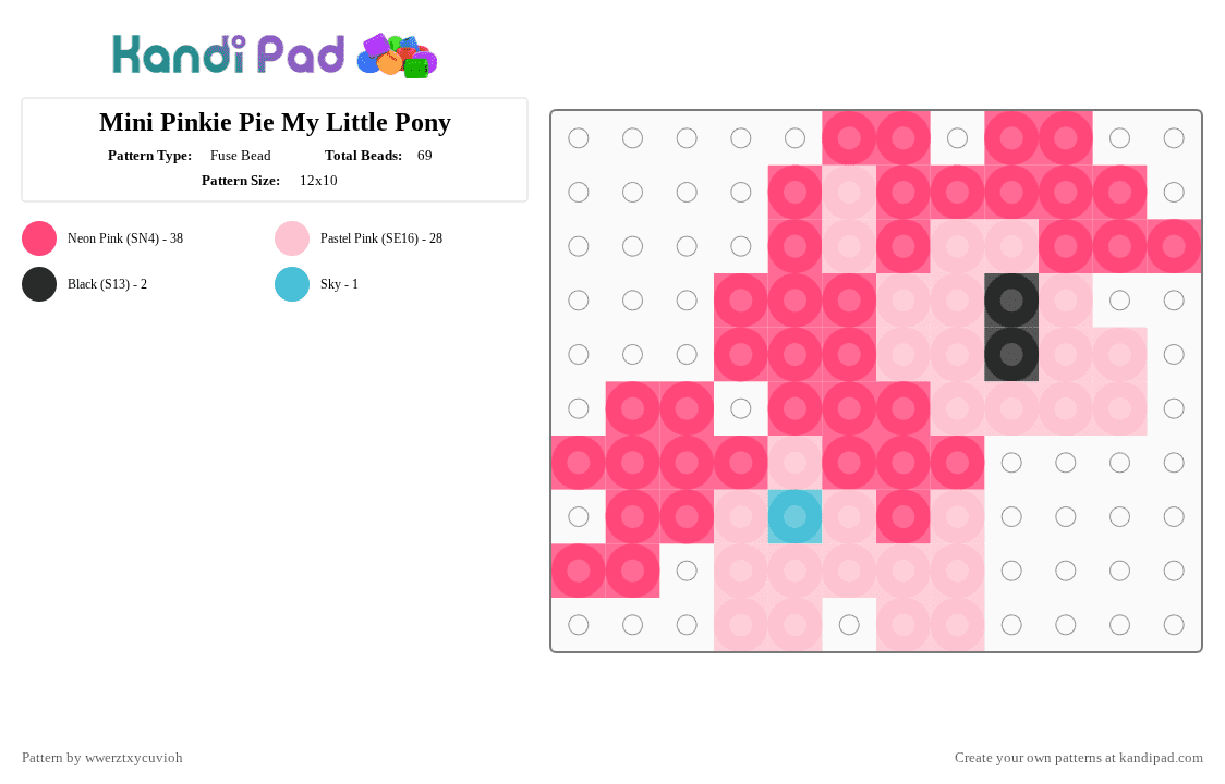 Mini Pinkie Pie My Little Pony - Fuse Bead Pattern by wwerztxycuvioh on Kandi Pad - pink, red