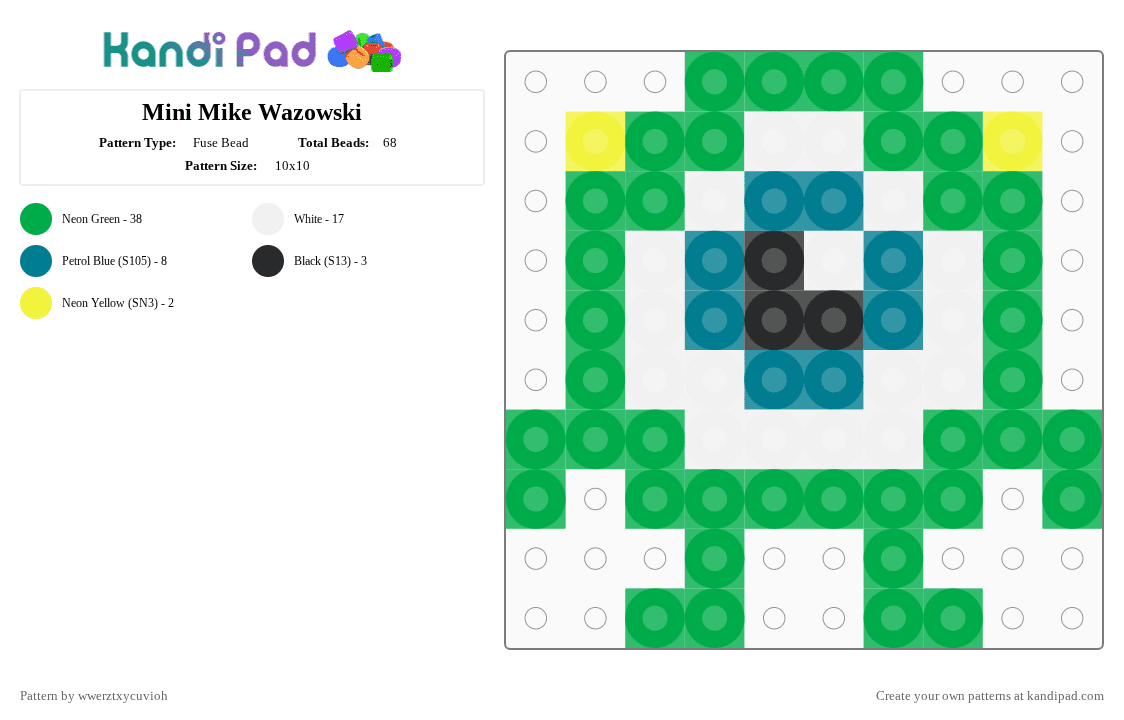 Mini Mike Wazowski - Fuse Bead Pattern by wwerztxycuvioh on Kandi Pad - green