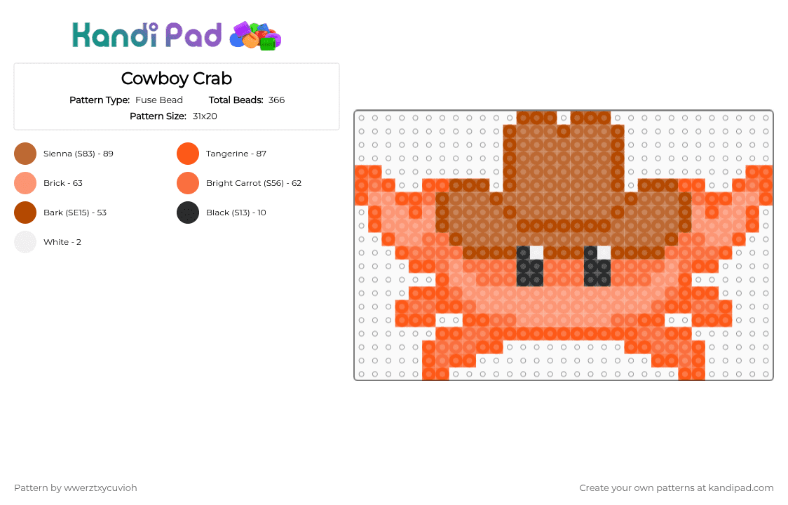 Cowboy Crab - Fuse Bead Pattern by wwerztxycuvioh on Kandi Pad - orange