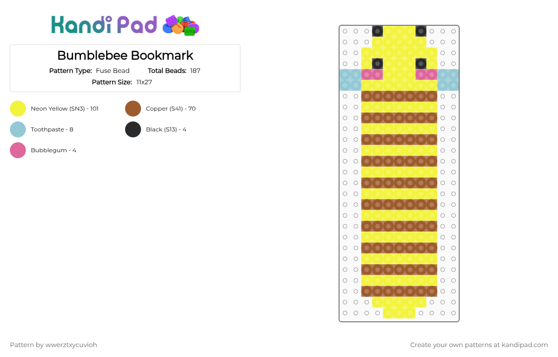 Bumblebee Bookmark - Fuse Bead Pattern by wwerztxycuvioh on Kandi Pad - yellow,tan