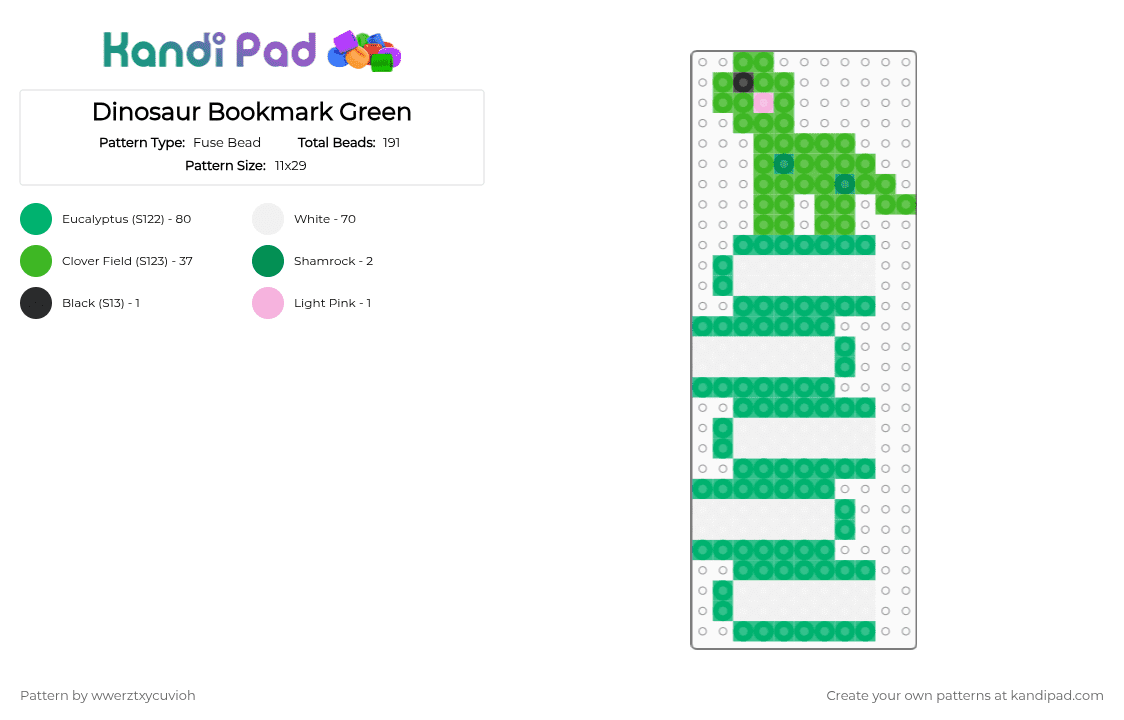 Dinosaur Bookmark Green - Fuse Bead Pattern by wwerztxycuvioh on Kandi Pad - green