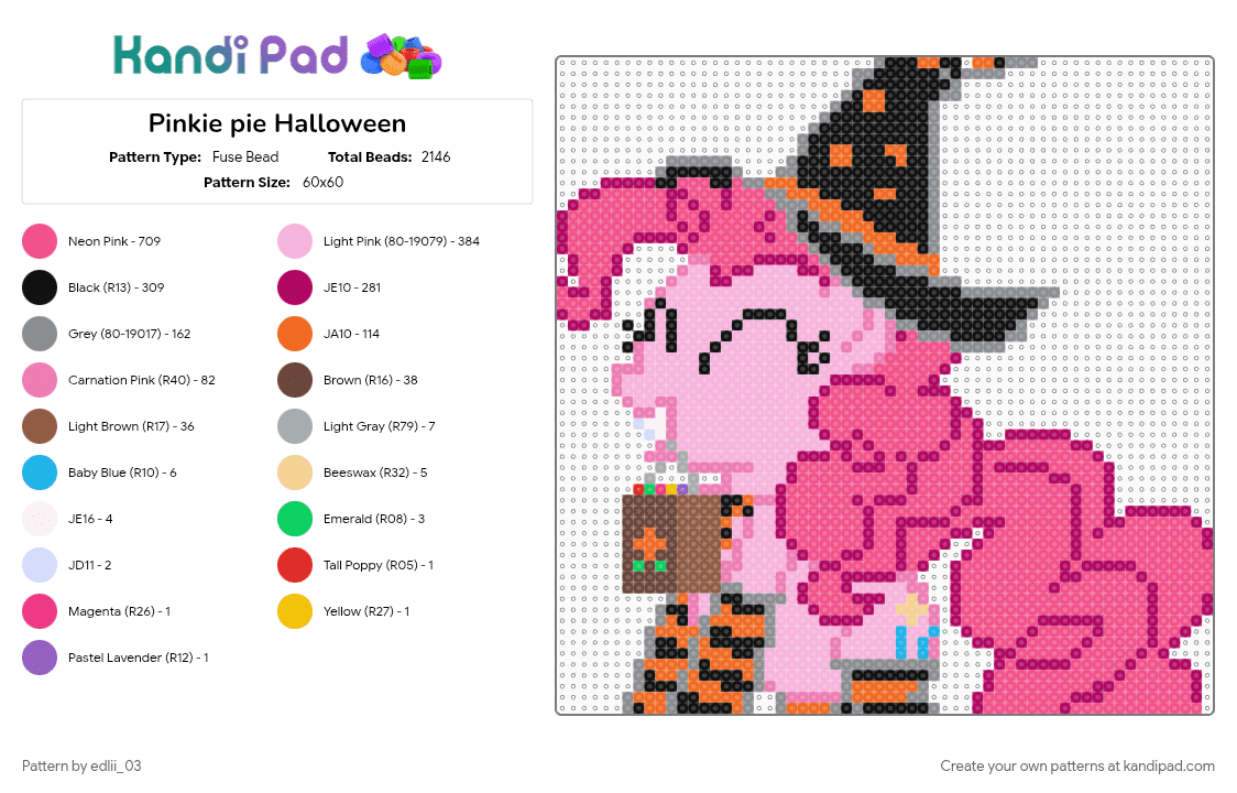 Pinkie pie Halloween - Fuse Bead Pattern by edlii_03 on Kandi Pad - gray, pink