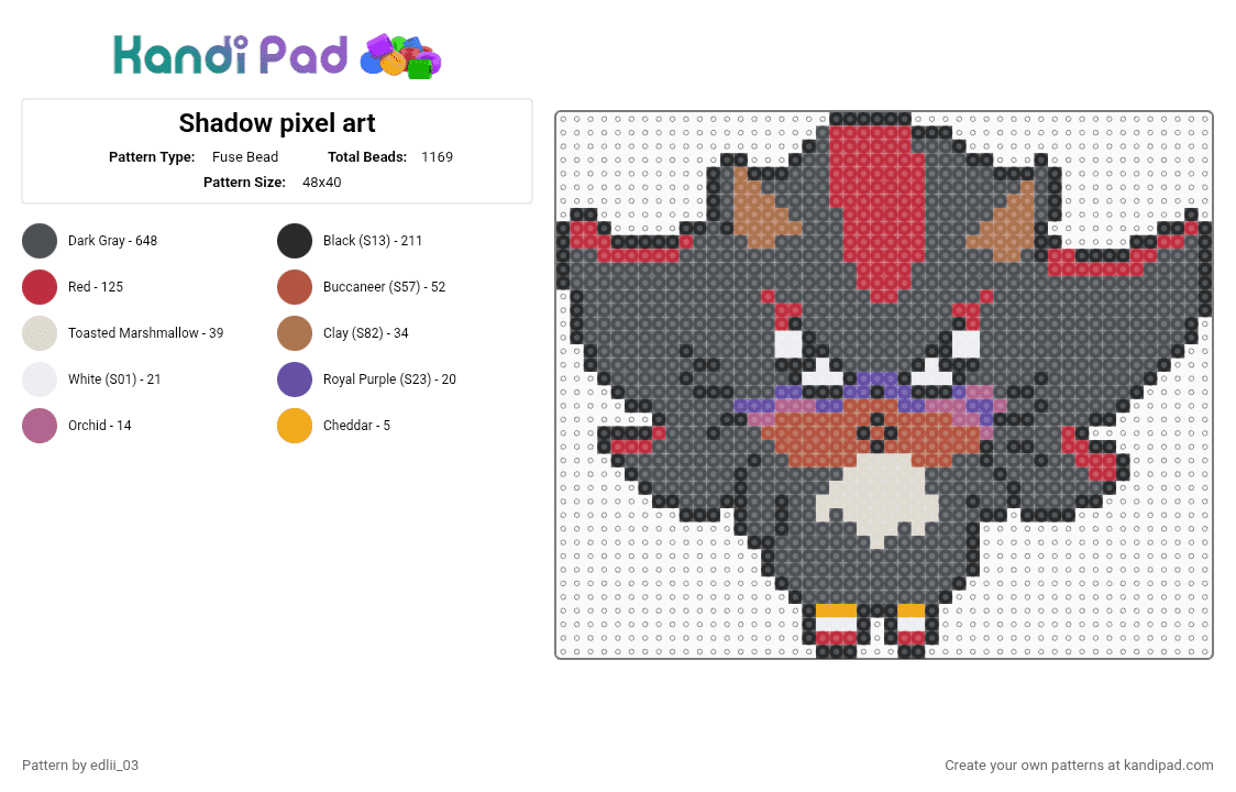 Shadow pixel art (Sorry if it\'s wrong!) - Fuse Bead Pattern by edlii_03 on Kandi Pad - gray,red