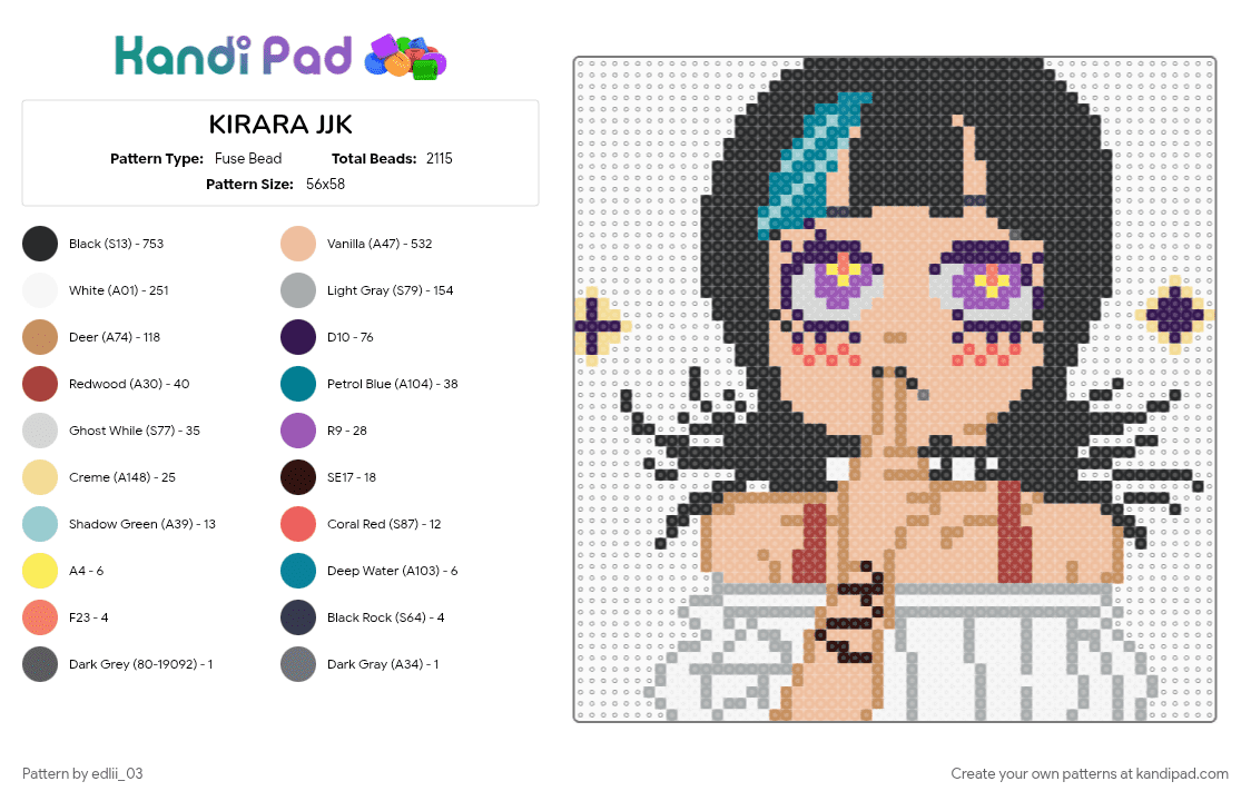 KIRARA JJK - Fuse Bead Pattern by edlii_03 on Kandi Pad - beige, gray, tan