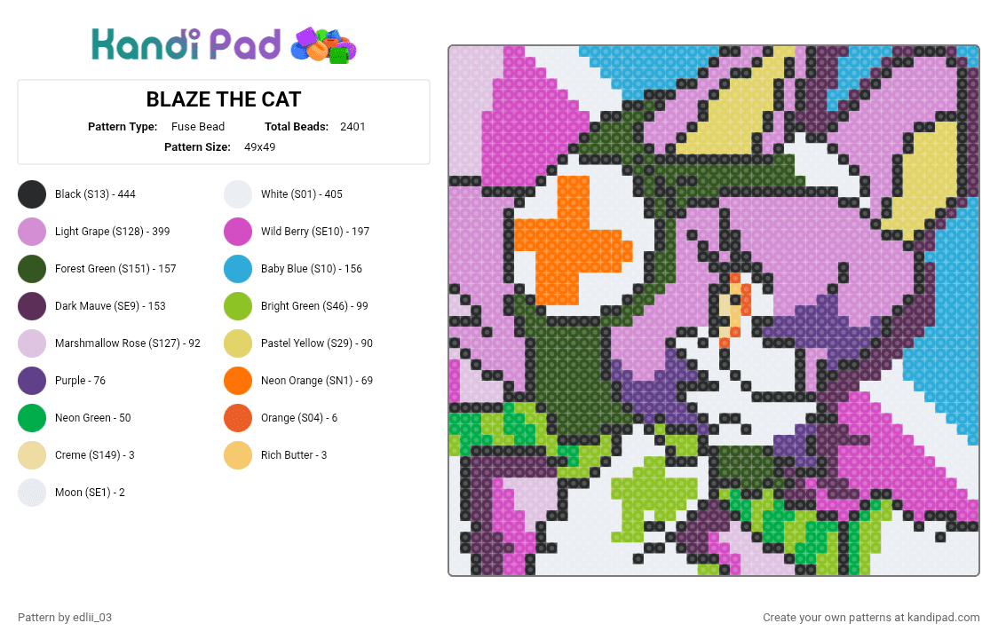 BLAZE THE CAT - Fuse Bead Pattern by edlii_03 on Kandi Pad - pink