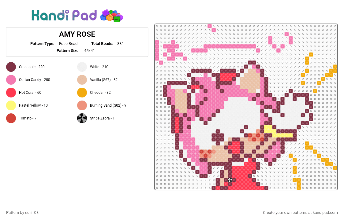 AMY ROSE - Fuse Bead Pattern by edlii_03 on Kandi Pad - brown,pink