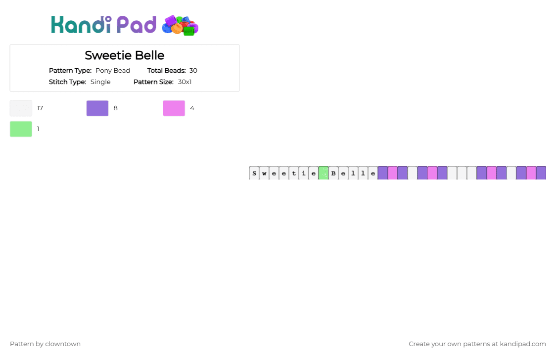 Sweetie Belle - Pony Bead Pattern by clowntown on Kandi Pad - white,purple,my little pony