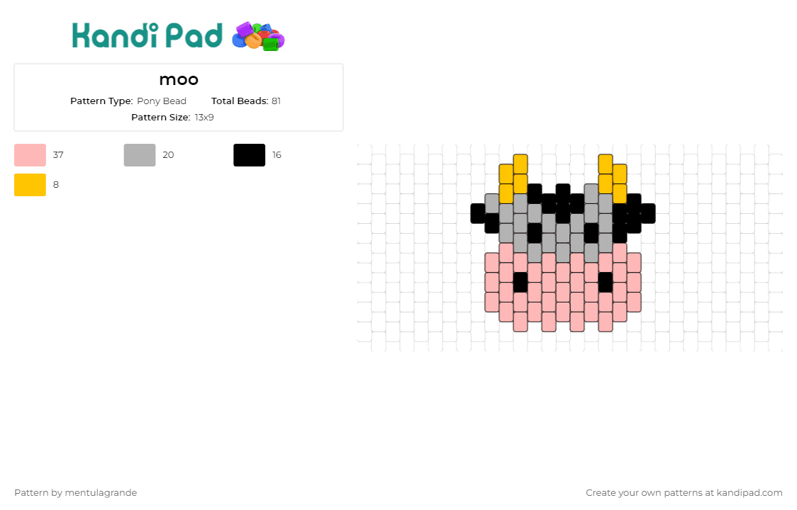 moo - Pony Bead Pattern by mentulagrande on Kandi Pad - cow,animals,charm