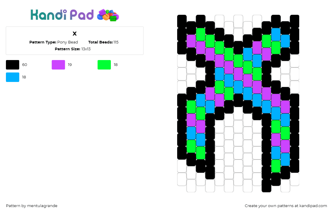 x - Pony Bead Pattern by mentulagrande on Kandi Pad - excision,x,logo,dj,music,dubstep,edm,colorful,neon,purple,blue,green