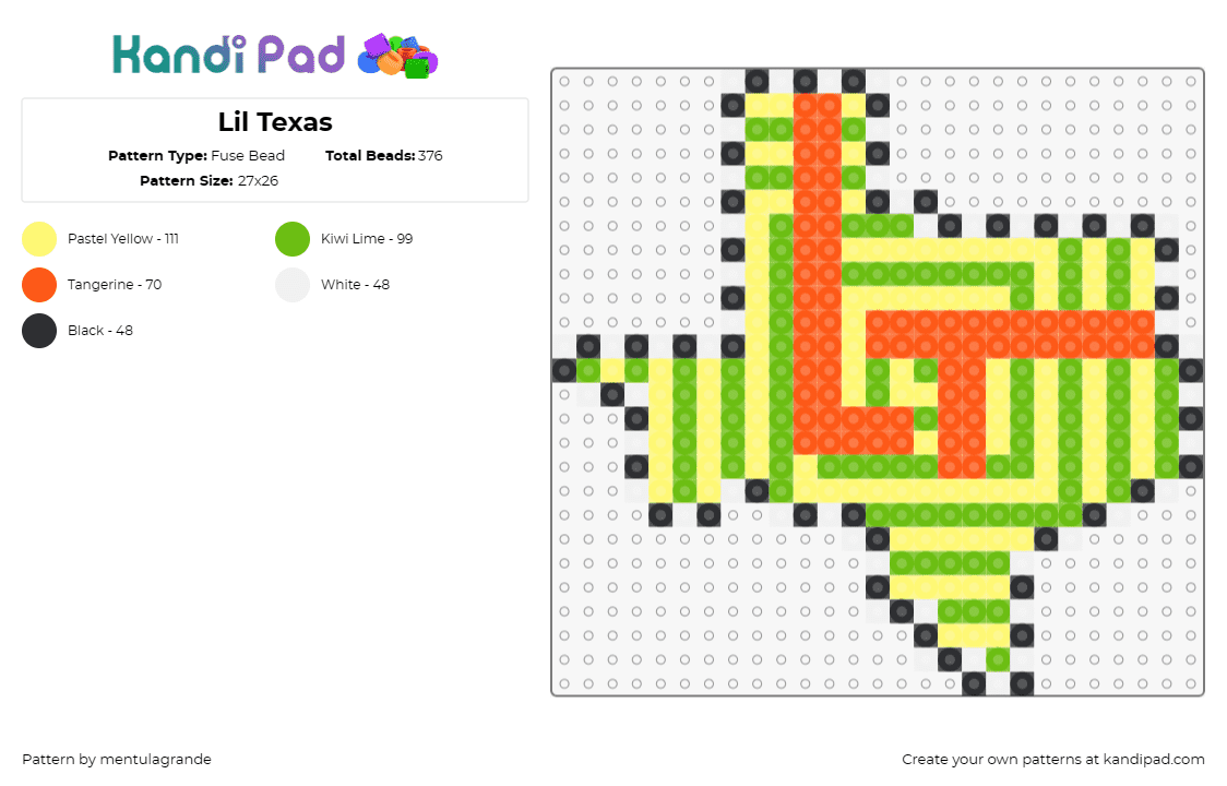 Lil Texas - Fuse Bead Pattern by mentulagrande on Kandi Pad - lil texas,logo,state,music,dj,edm,spiral,orange,yellow,green