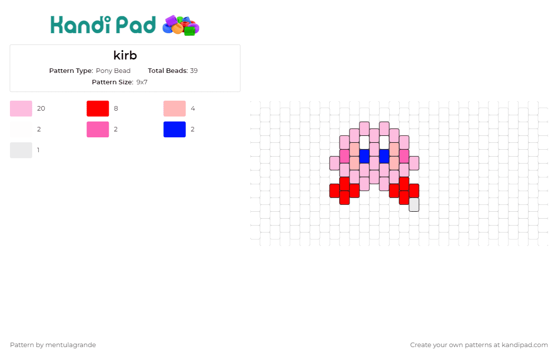 kirb - Pony Bead Pattern by mentulagrande on Kandi Pad - kirby,small,nintendo,video games