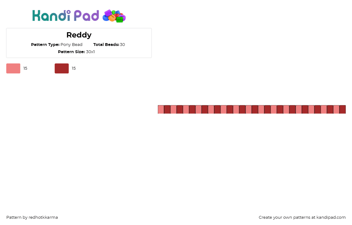 Reddy - Pony Bead Pattern by redhotkkarma on Kandi Pad - reddy,regretevator,roblox,single,bracelet,cuff,red