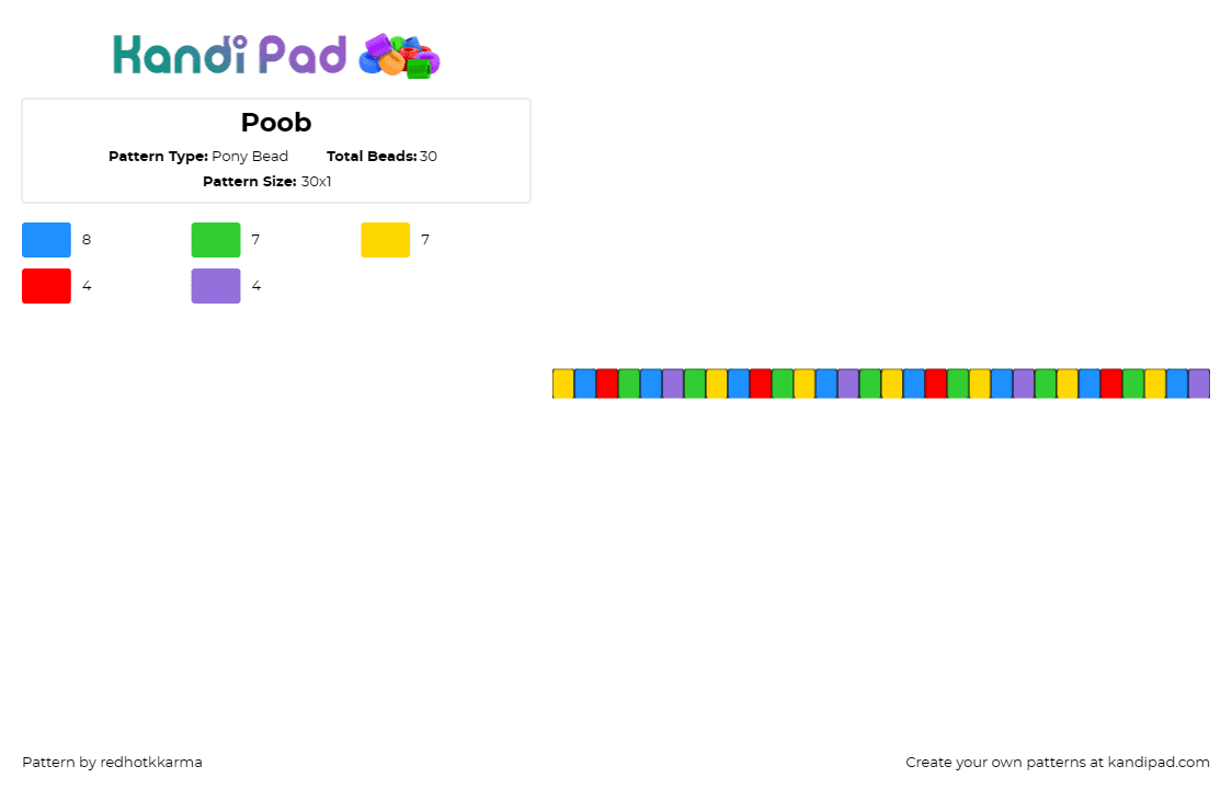 Poob - Pony Bead Pattern by redhotkkarma on Kandi Pad - party noob,regretevator,poob,roblox,single,bracelet,colorful