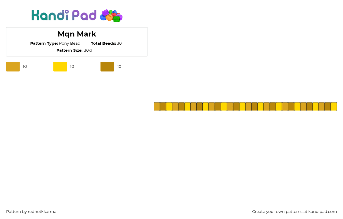 Mqn Mark - Pony Bead Pattern by redhotkkarma on Kandi Pad - mannequin mark,regretevator,roblox,single,bracelet,cuff,gold