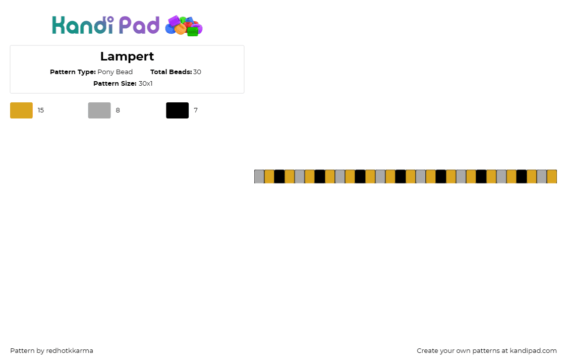 Lampert - Pony Bead Pattern by redhotkkarma on Kandi Pad - lampert,regretevator,roblox,single,bracelet,cuff,tan,black,gray