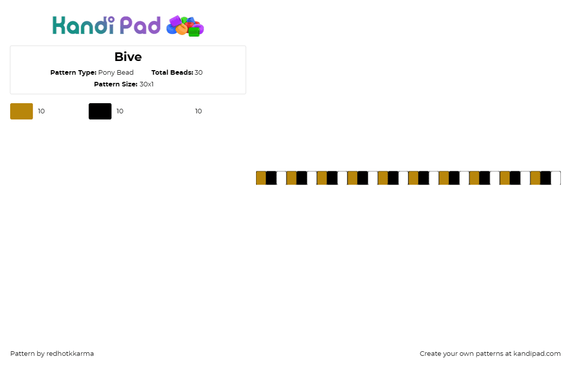 Bive - Pony Bead Pattern by redhotkkarma on Kandi Pad - bive,regretevator,roblox,single,bracelet,cuff,tan,black,white