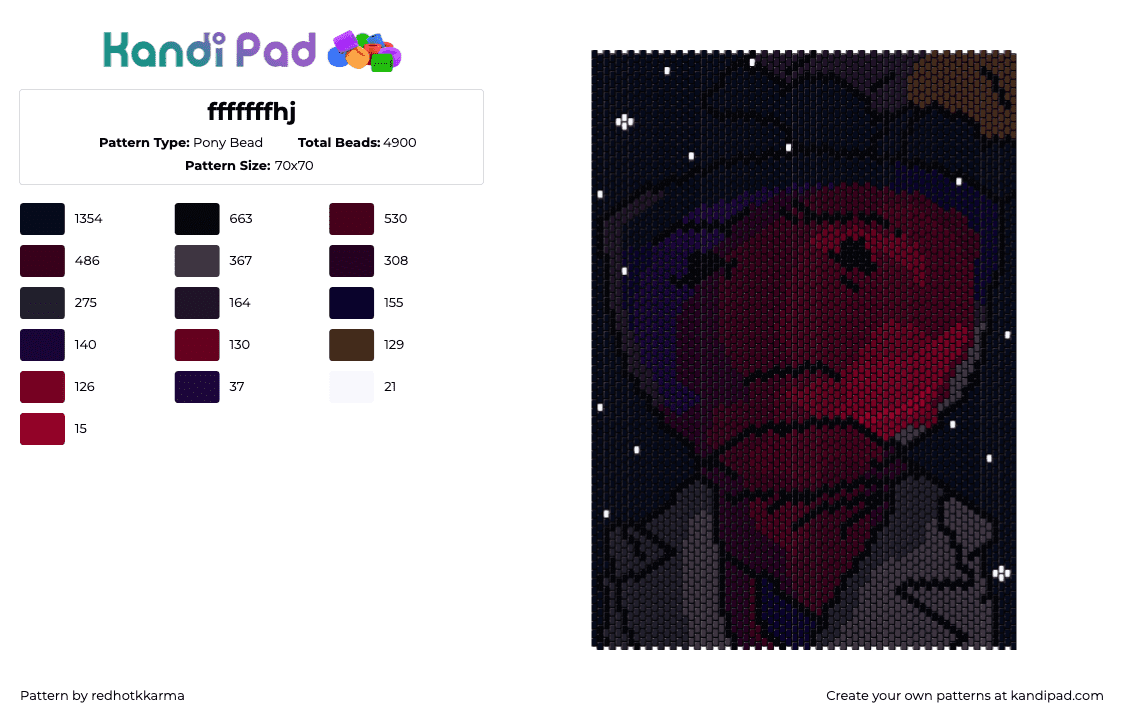 fffffffhj - Pony Bead Pattern by redhotkkarma on Kandi Pad - dark,space,panel,red,black