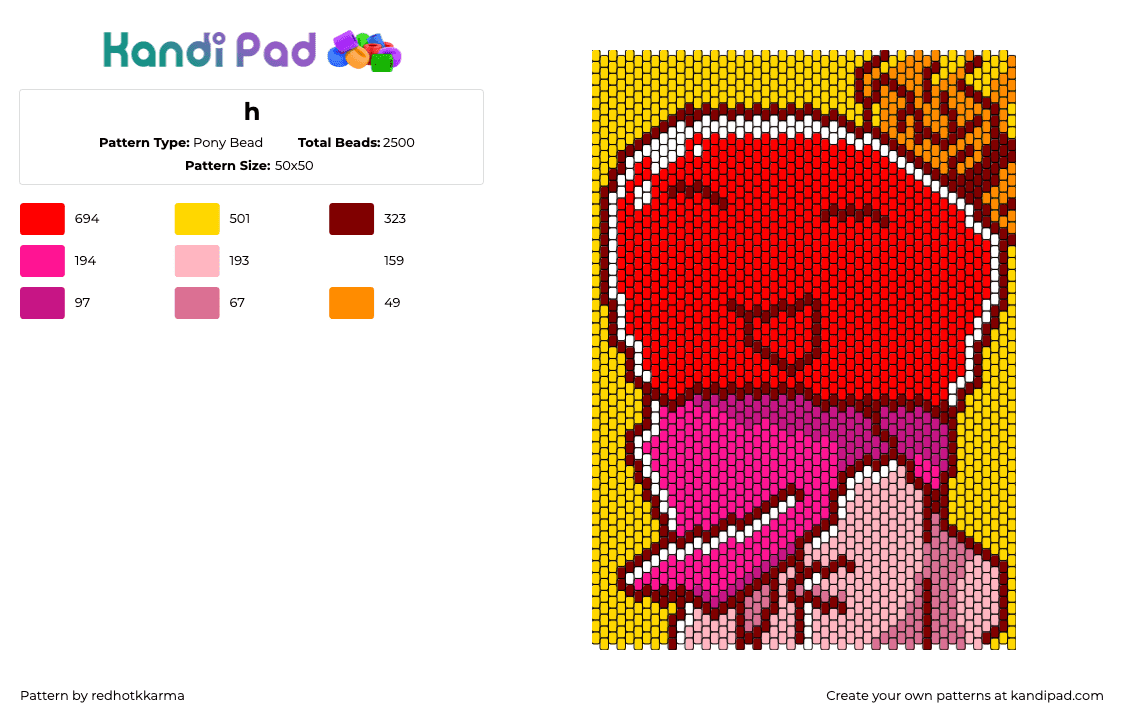 h - Pony Bead Pattern by redhotkkarma on Kandi Pad - 