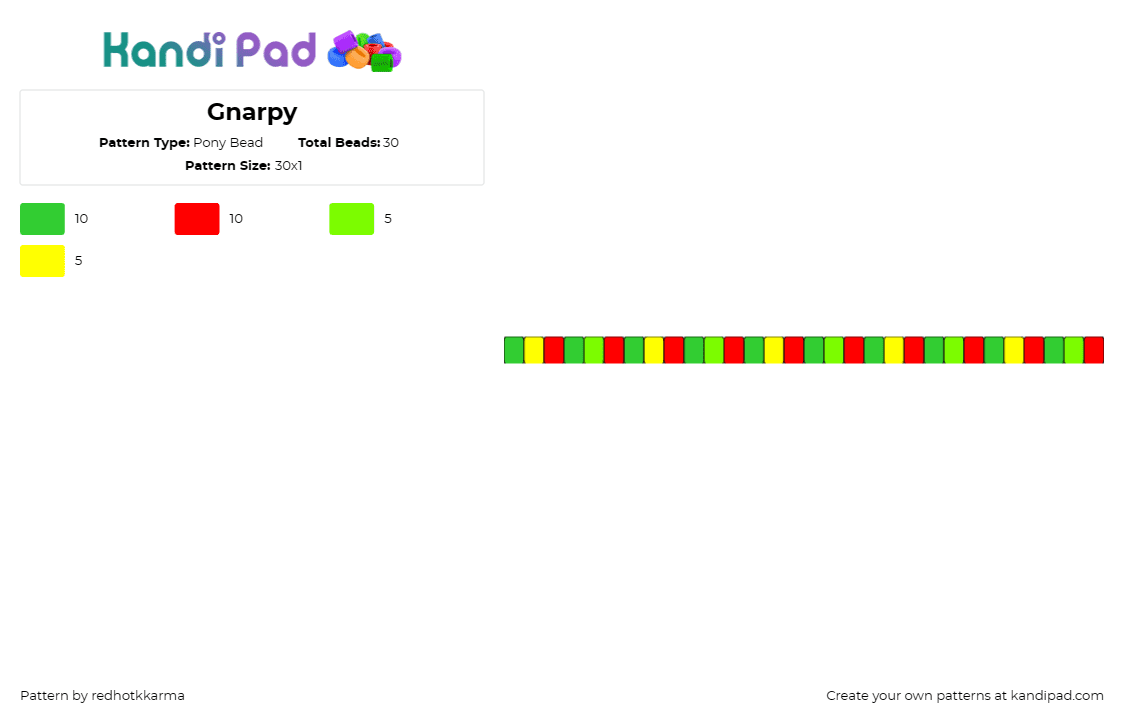 Gnarpy - Pony Bead Pattern by redhotkkarma on Kandi Pad - gnarpy,regretevator,roblox,single,bracelet,cuff,green,red