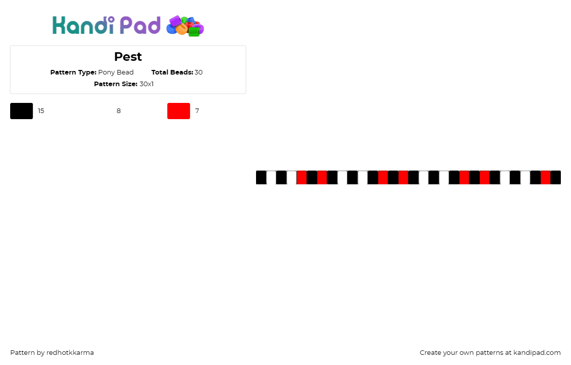 Pest - Pony Bead Pattern by redhotkkarma on Kandi Pad - pest,regretevator,roblox,single,bracelet,cuff,red,black,white