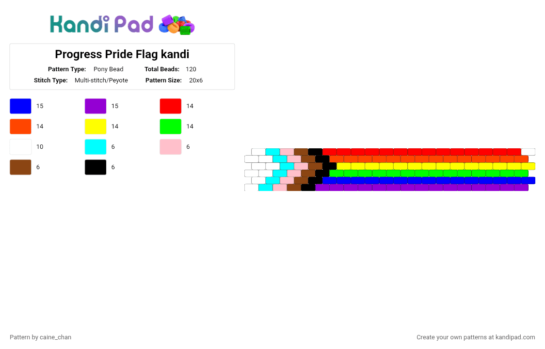 Progress Pride Flag kandi - Pony Bead Pattern by caine_chan on Kandi Pad - purple, red