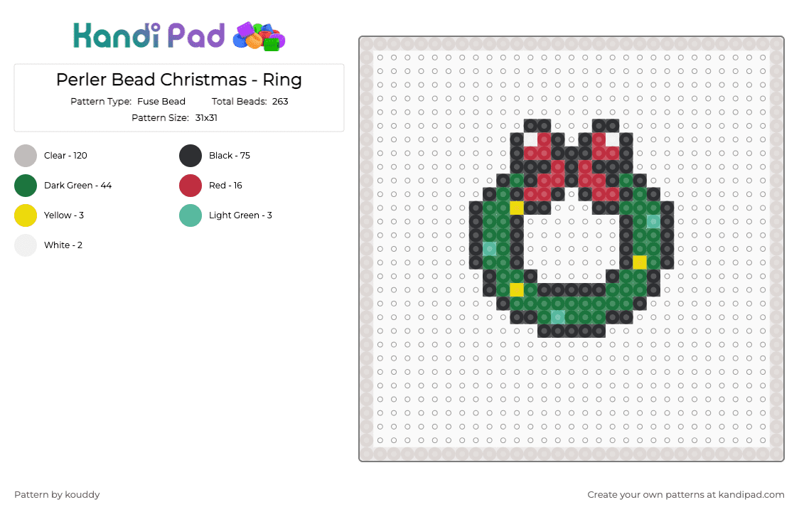 Perler Bead Christmas - Ring - Fuse Bead Pattern by kouddy on Kandi Pad - beige,green