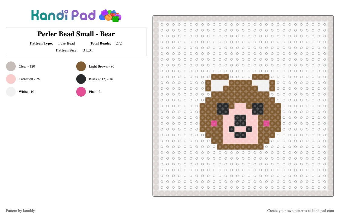 Perler Bead Small - Bear - Fuse Bead Pattern by kouddy on Kandi Pad - tan,beige