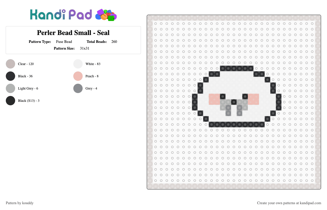 Perler Bead Small - Seal - Fuse Bead Pattern by kouddy on Kandi Pad - beige