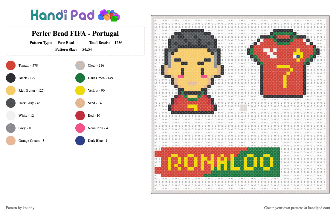Perler Bead FIFA - Portugal - Fuse Bead Pattern by kouddy on Kandi Pad - beige,yellow,green,red
