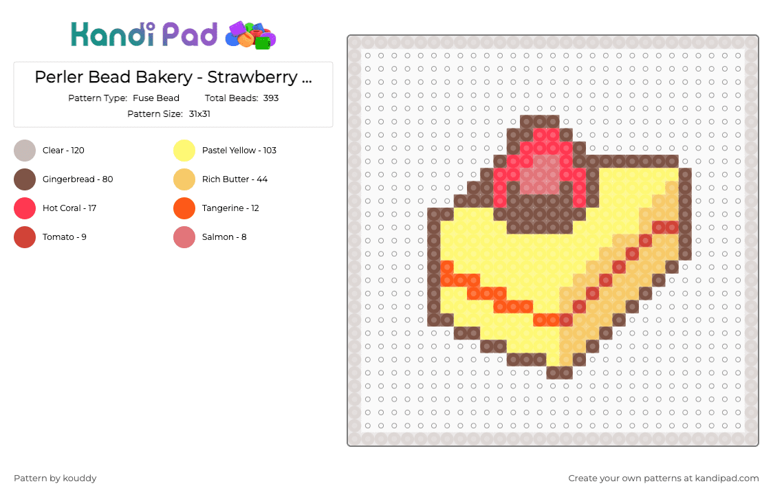 Perler Bead Bakery - Strawberry Cake - Fuse Bead Pattern by kouddy on Kandi Pad - tan,yellow,beige
